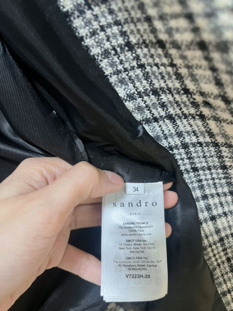 산드로 브로치 울 모 블레이저 하운드투스 자켓--8