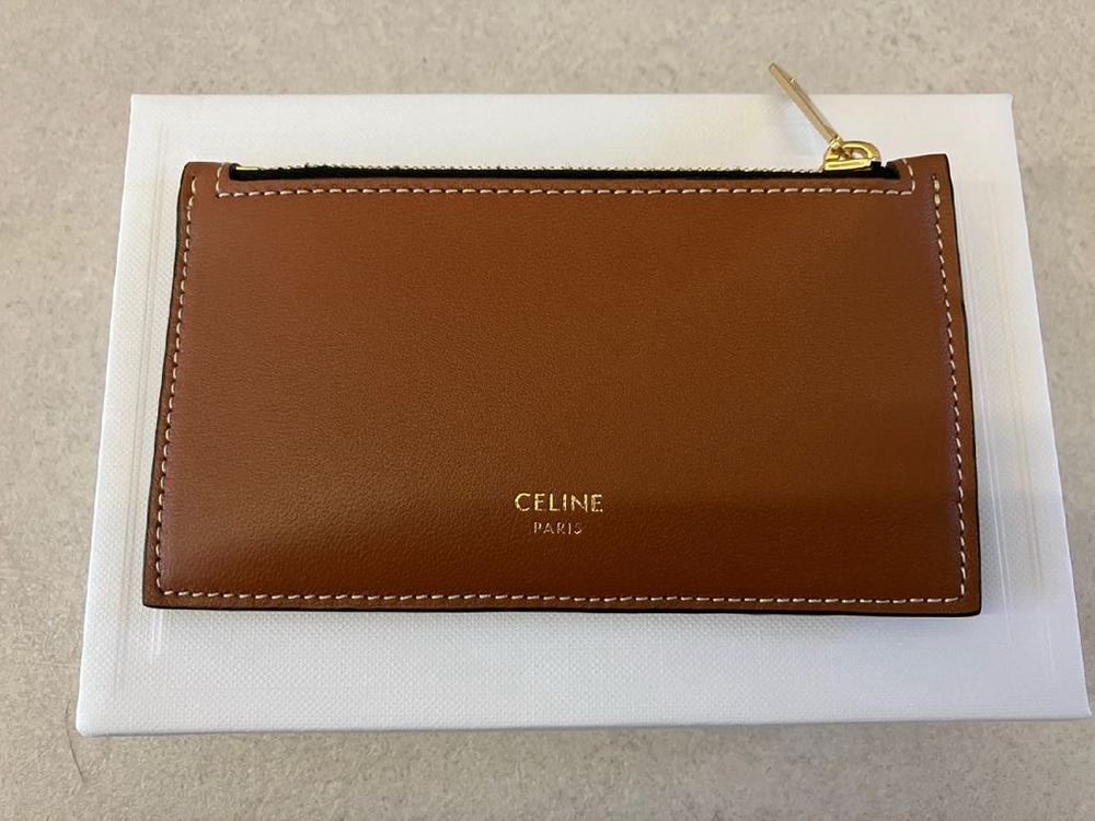 CELINE / 트리옹프&램스킨 지퍼 컴팩트 카드지갑 탄 / free--1