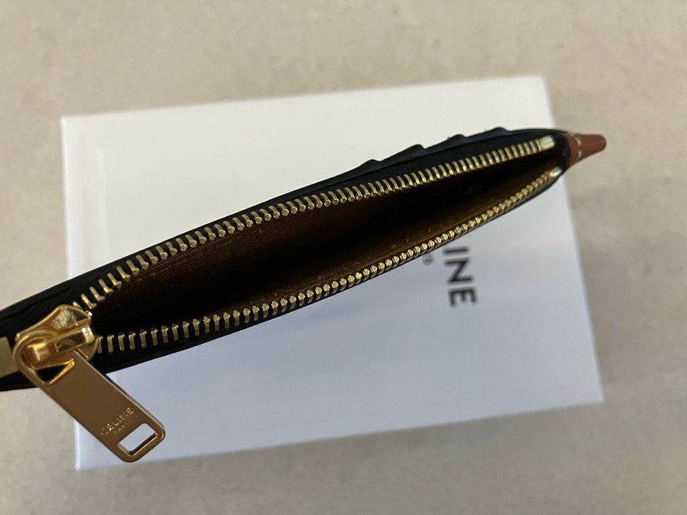 CELINE / 트리옹프&램스킨 지퍼 컴팩트 카드지갑 탄 / free--3