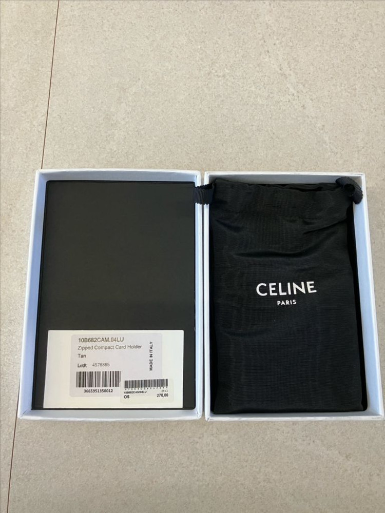 CELINE / 트리옹프&램스킨 지퍼 컴팩트 카드지갑 탄 / free--4