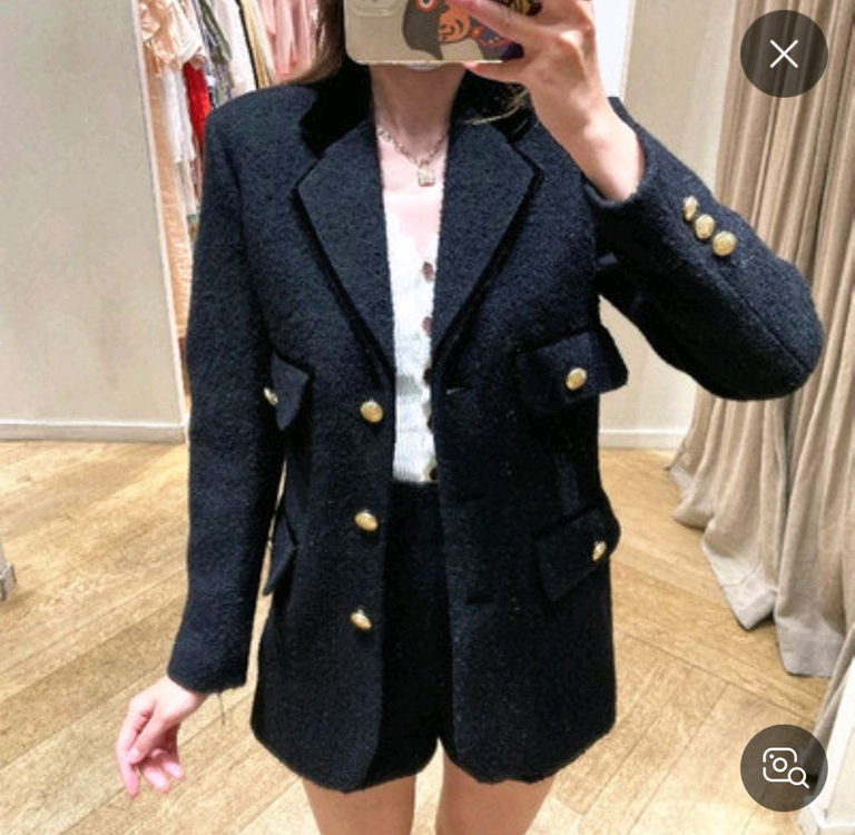 [산드로] 카라 벨벳 트위드 자켓--1