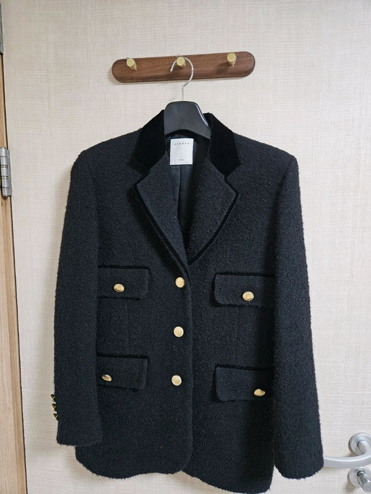 [산드로] 카라 벨벳 트위드 자켓--2