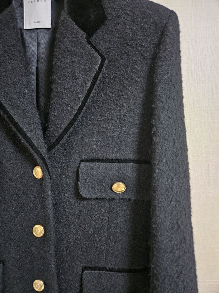 [산드로] 카라 벨벳 트위드 자켓--3