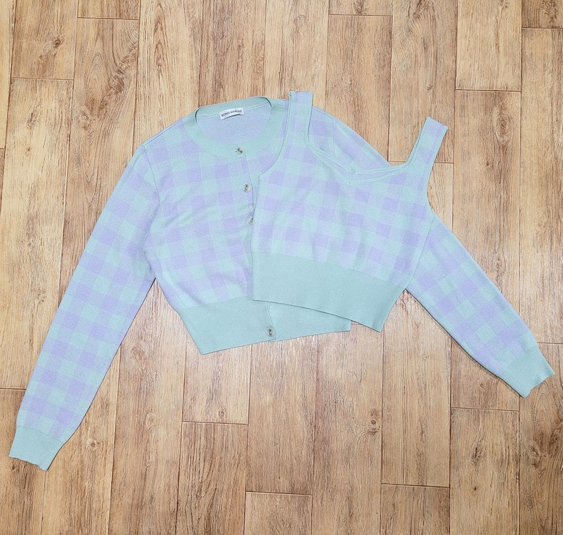 봉마셰(BONGMARCHE) 체크니트 트윈세트 55-66 새상품--3