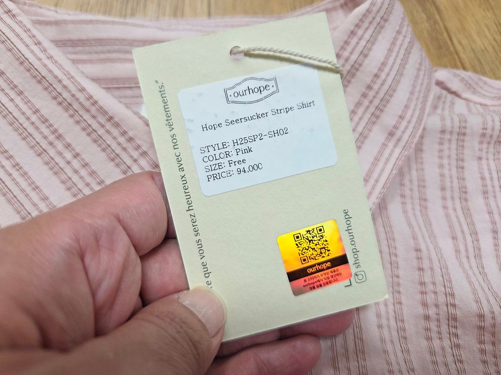 아워호프(OURHOPE) 시어서커 스트라이프 셔츠 프리사이즈 새상품--7
