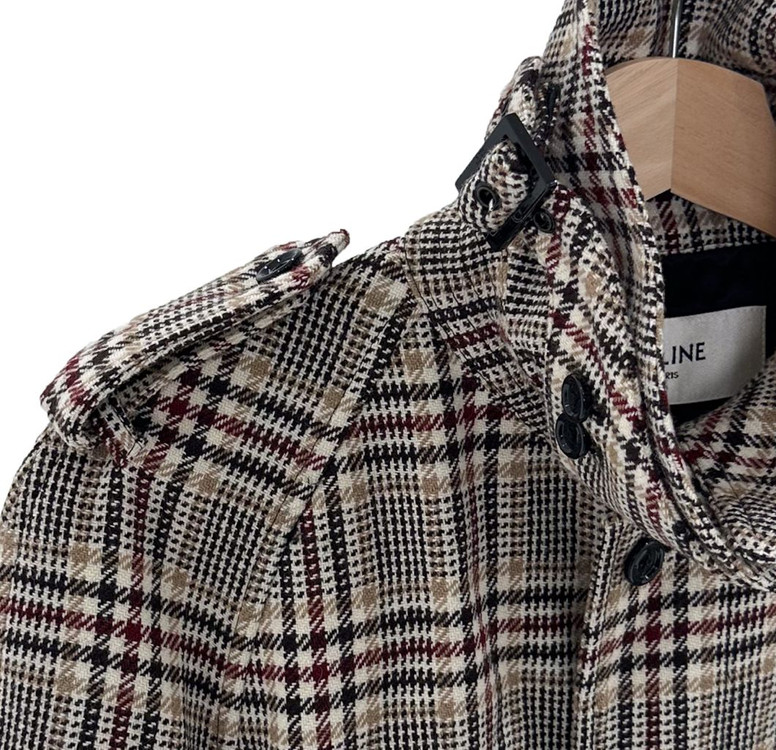 [34] CELINE 셀린느 여성 프린스 오브 케일 체크 울 트렌치 코트--2