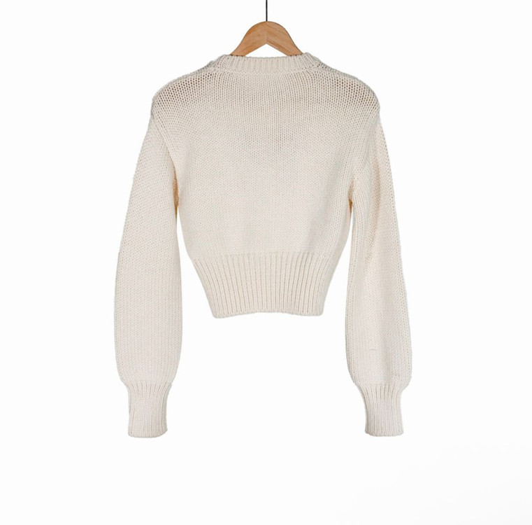 [38] 미우미우 여성 헤비 울 케이블 M로고 크루넥 니트 스웨터 화이트--2
