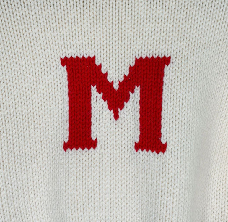 [38] 미우미우 여성 헤비 울 케이블 M로고 크루넥 니트 스웨터 화이트--3