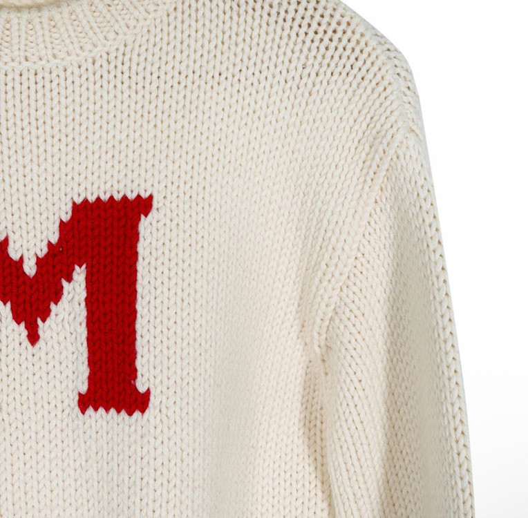 [38] 미우미우 여성 헤비 울 케이블 M로고 크루넥 니트 스웨터 화이트--5