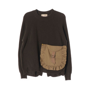 에리카 카발리니 울80% 카키 빅 러플 포켓 니트 스웨터 XS 이미지
