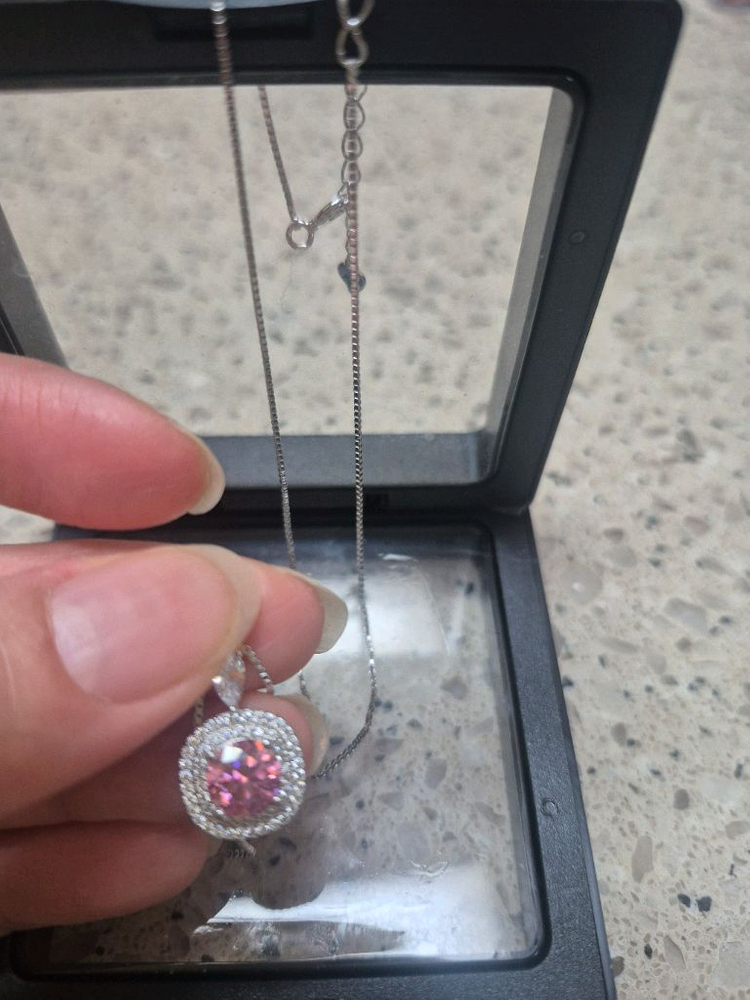 핑크 모이사나이트 실버목걸이--1