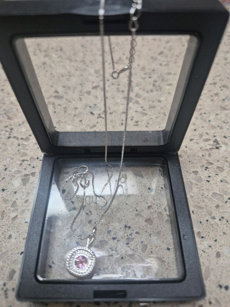 핑크 모이사나이트 실버목걸이--2