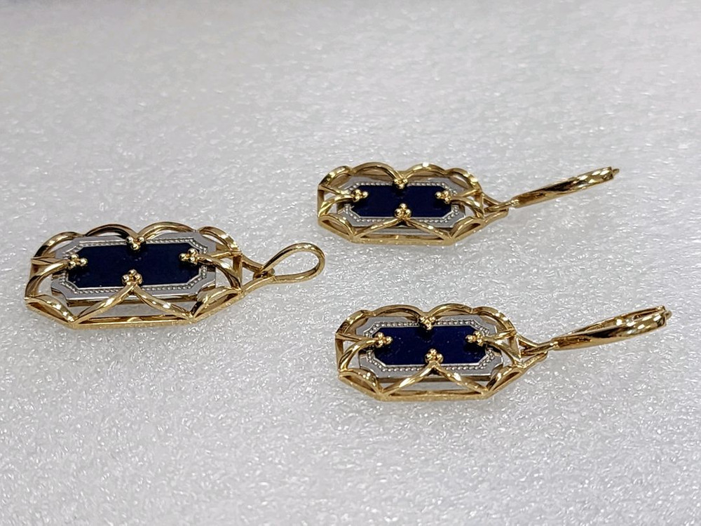 골든듀 18k 지베르니(파란) 귀걸이 펜던트 세트--2