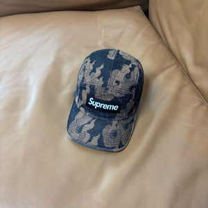 슈프림 캠프캡 모자 박스로고 플레임 자카드 데님 브라운