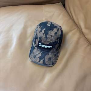 슈프림 캠프캡 모자 박스로고 플레임 자카드 데님 브라운
