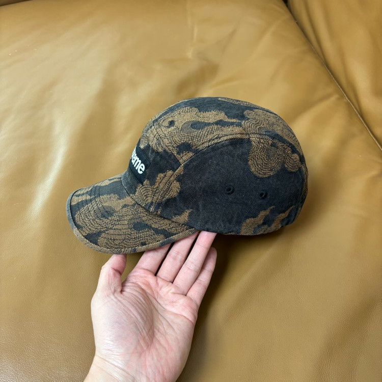 슈프림 캠프캡 모자 박스로고 플레임 자카드 데님 브라운--3