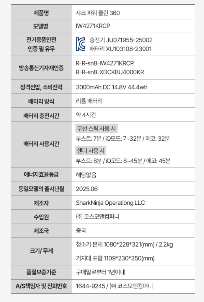 (미개봉 새상품) 샤크 파워 클린 360 무선청소기(라이트쿠퍼)--1