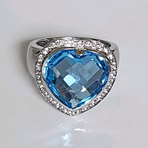 14k 천연 블루 하트 토파즈 반지 귀걸이 메달 세트