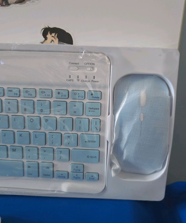 10인치 무선 블루투스 키보드 마우스 세트 블루--1