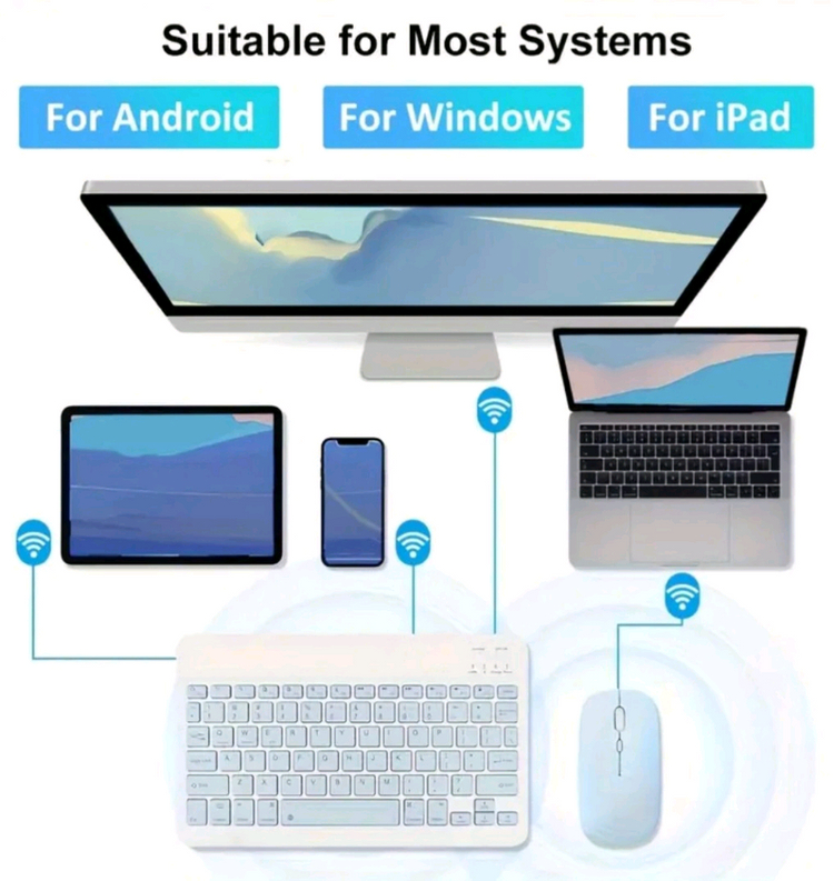 10인치 무선 블루투스 키보드 마우스 세트 블루--4
