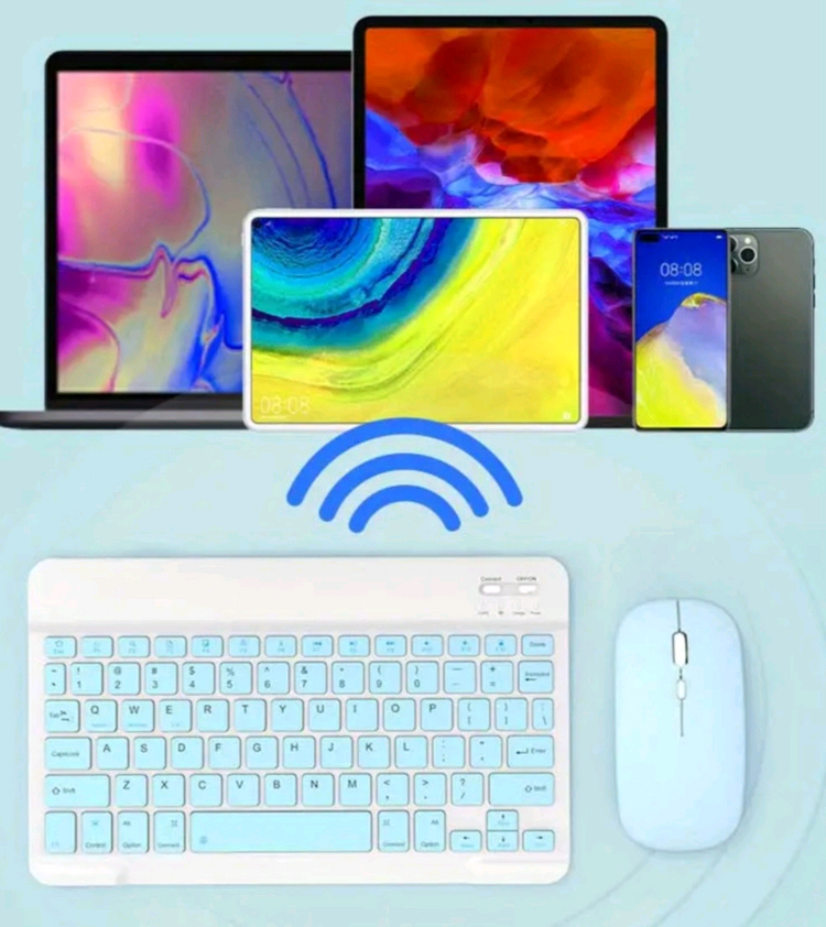 10인치 무선 블루투스 키보드 마우스 세트 블루--8
