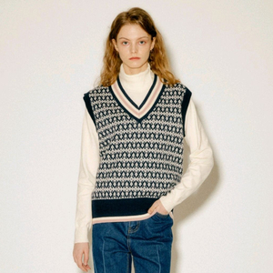 제너럴아이디어 빈티지 아가일 베스트 니트 S