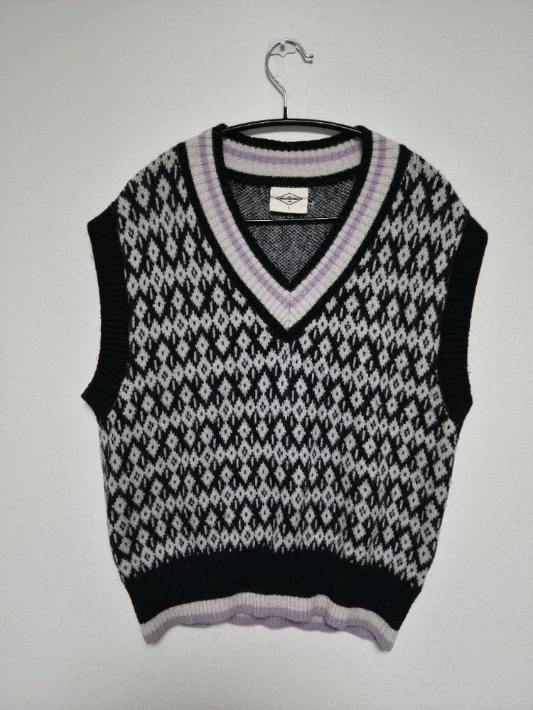 제너럴아이디어 빈티지 아가일 베스트 니트 S--1