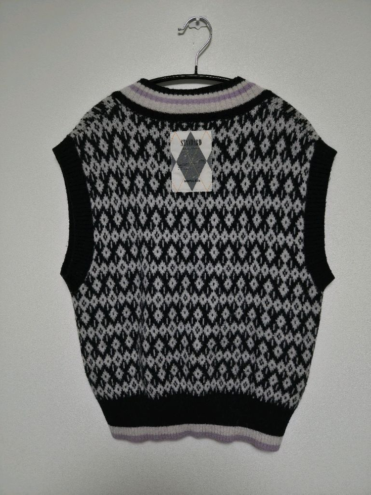 제너럴아이디어 빈티지 아가일 베스트 니트 S--3