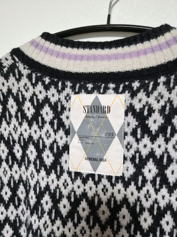 제너럴아이디어 빈티지 아가일 베스트 니트 S--4