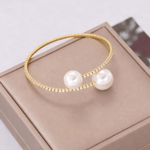 새 골드 커프 팔찌 인조진주 큐빅 오픈형 뱅글 보헤미안 여성 패션 이미지
