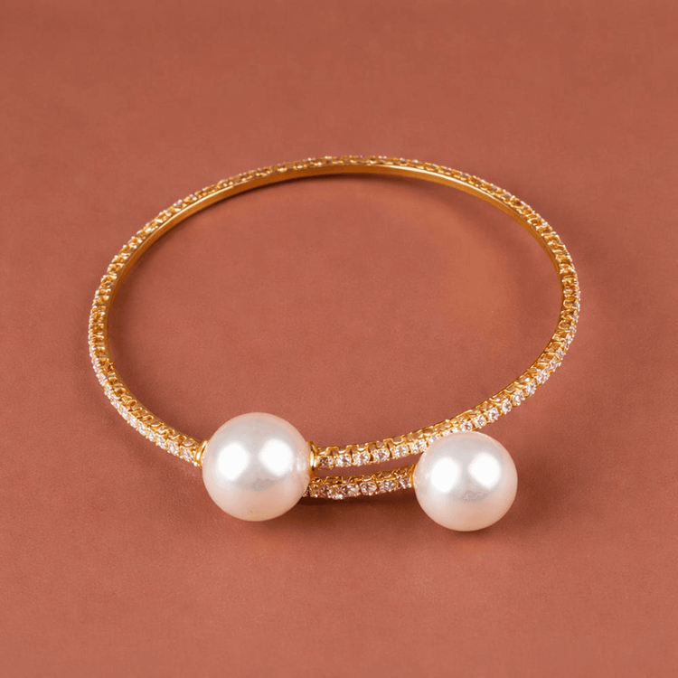 새 골드 커프 팔찌 인조진주 큐빅 오픈형 뱅글 보헤미안 여성 패션 이미지