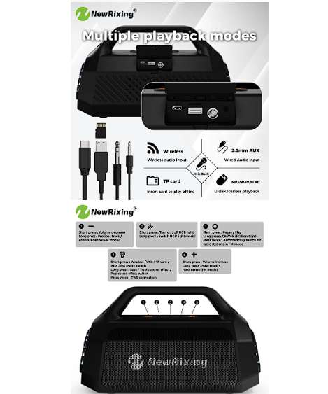 (새상품)50W 무선 스피커 블루투스 rgb조명 충전식 라디오--2