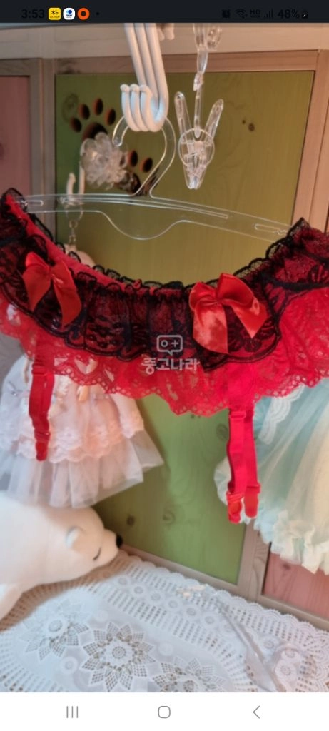 4종 세트 *레드 블랙 가터벨트+티팬티+밴드 스타킹,가면 이미지