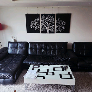 천연가죽 L자 소파