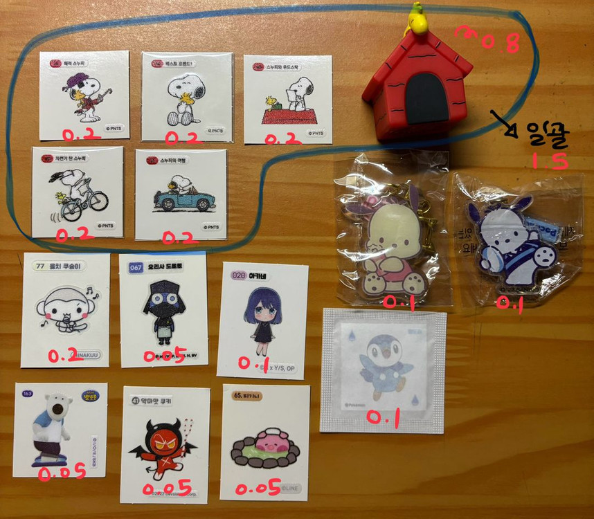히나쿠우 산리오 포차코 클리오 키링 띠부씰 스티커 다꾸 마테 쿠똥이 밍키트 가나디 롬앤 스누피 우드스탁 피규어 키링 이미지