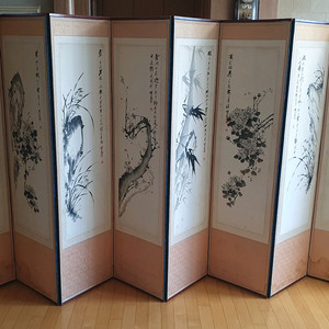 전통 8폭 병풍 매·난·국·죽 문인화 / 상태 감안 가격
