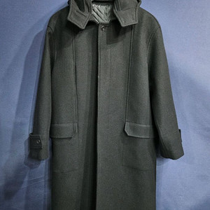 엘무드 블랙 남성 세미오버핏 100 후드 롱코트