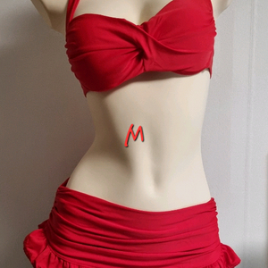 발리비키 레드 홀트넥 비키니 M
