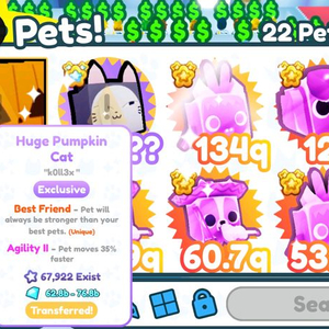 펫시뮬x 펌킨 휴즈펫 팝니다 이미지