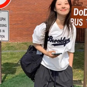 에이블리 여름 오버핏 자외선 나일론 자수레터링 남녀공용 블라우스 티셔츠