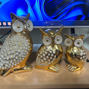 금색 부엉이 장식품 3개 세트 인테리어 소품
