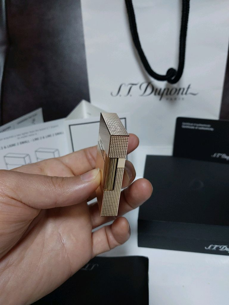 [새상품급,풀세트] 듀퐁라이터 뉴 라인2 신형 ca18691 로즈골드 쌍불 듀퐁 라이타--3