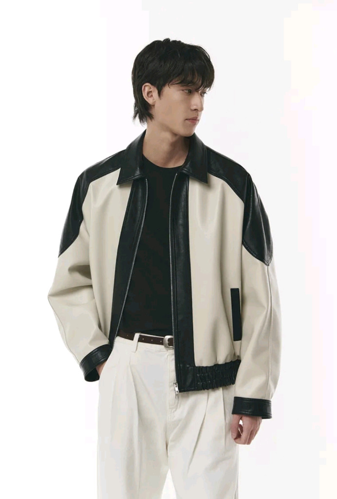 도프제이슨 오버핏 비건레더 래피드 투톤 자켓 L--0