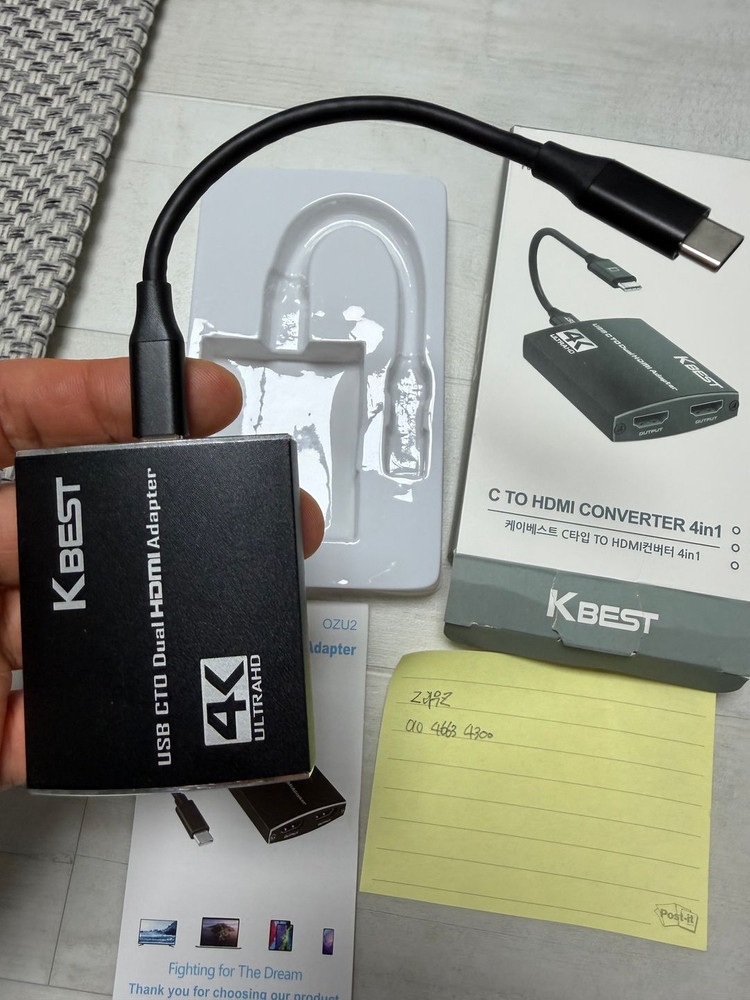 KBEST USB-C 듀얼 HDMI 어댑터 / 4K 지원 / 구성품 풀세트 / HDMI 케이블 2개 서비스 포함--6
