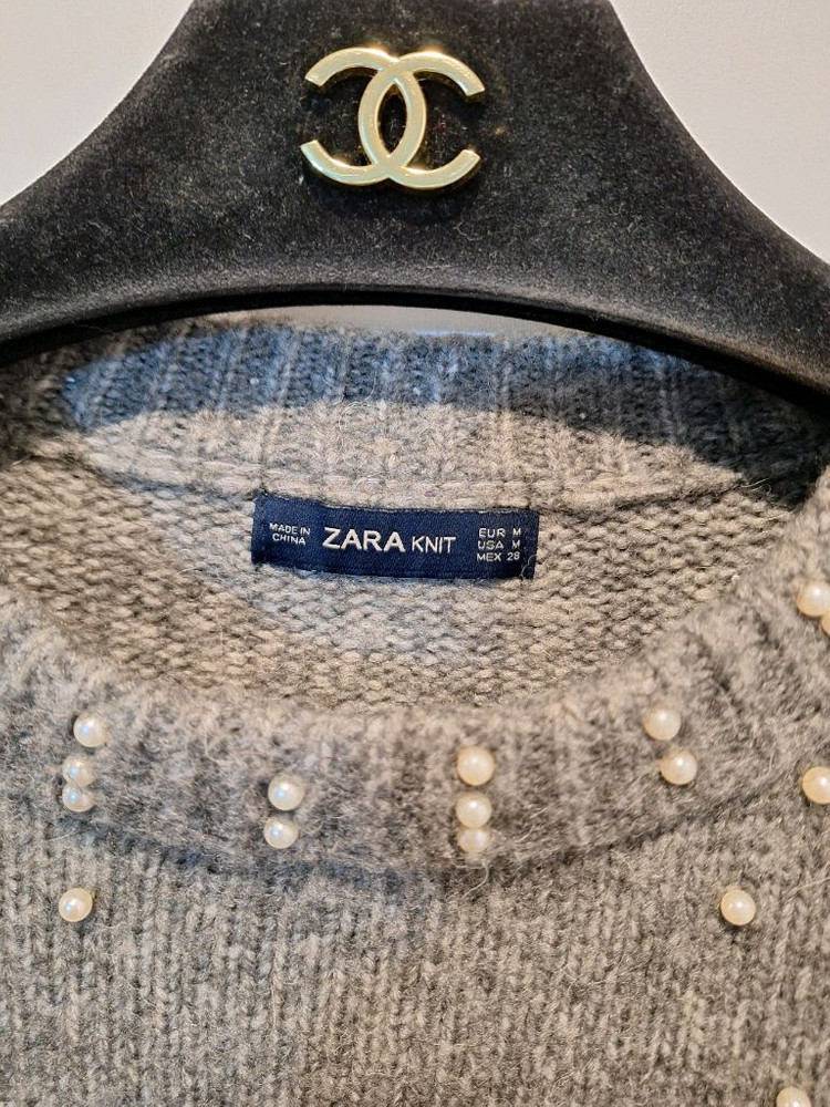 자라 ZARA 여성 진주 니트 티셔츠--1