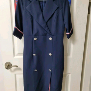 샤틴 더블버튼 네이비 미디 원피스