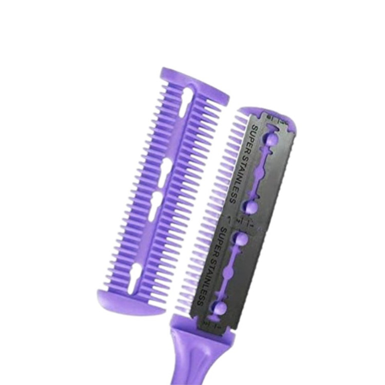 새 2개 보라색 커트 전용 빗 미용 면도칼 이발 다듬기 이미지