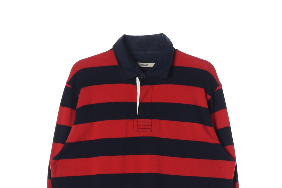 NOHANT 노앙 레드 럭비 스트라이프 긴팔 카라티 폴로 티셔츠 L 이미지