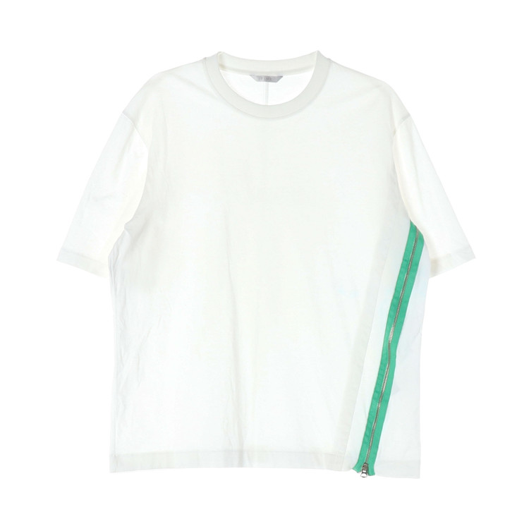 TIME 타임 화이트 그린 사선 지퍼 오버핏 반팔 크루넥 티셔츠 XL--0