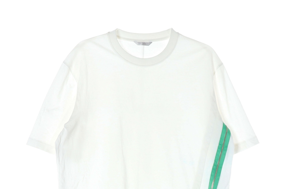 TIME 타임 화이트 그린 사선 지퍼 오버핏 반팔 크루넥 티셔츠 XL--2